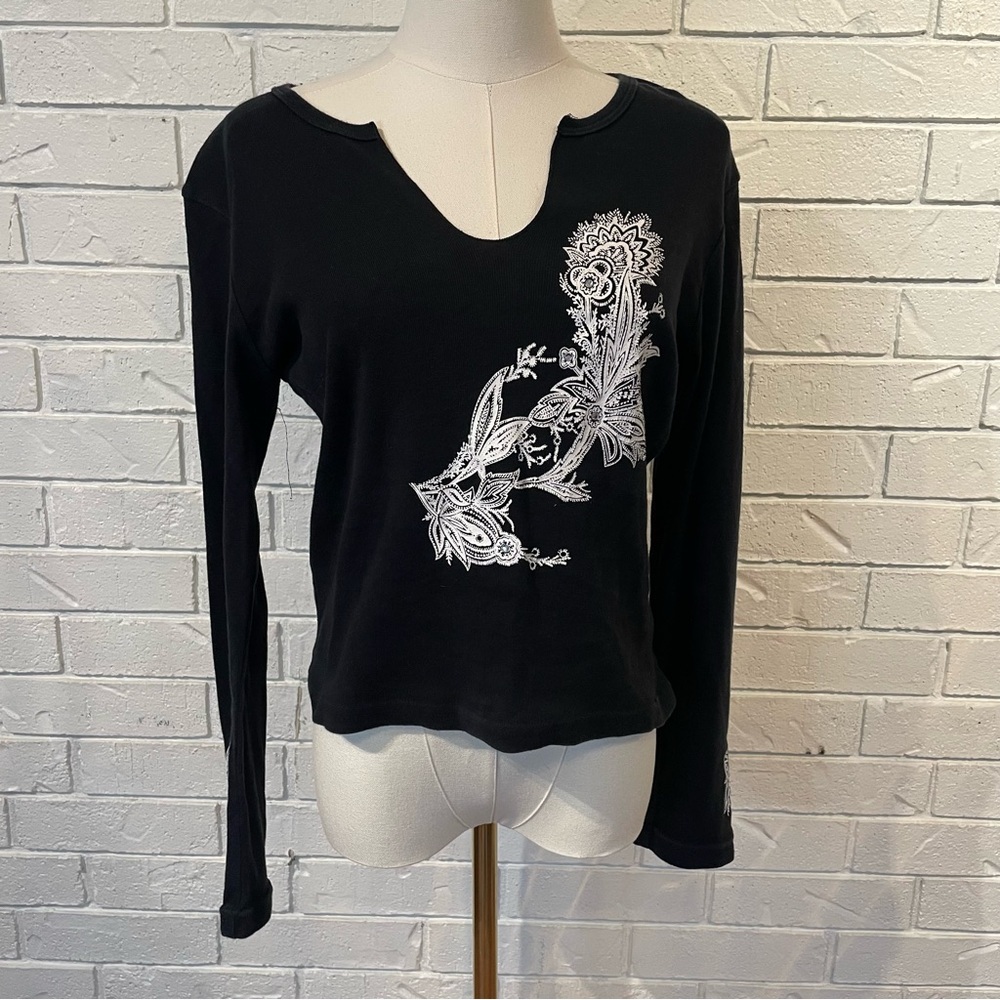 Vintage Y2K Los Angeles Black Cropped Long Sleeve T-shirt Top L